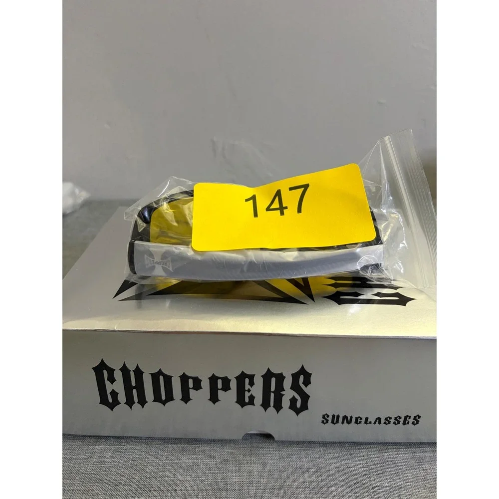Choppers Sunglasses Mens OS Gloss Black Yellow Lens Biker Wrap UV400 8CP6778